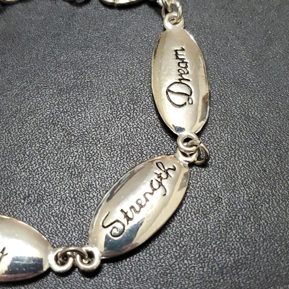 Silver tone inspirational bracelet love hope strength 6.5-7.5"